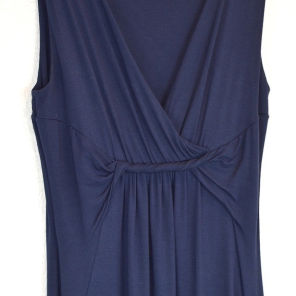 Navy Blue Twist Front Low Plunge Neck Jersey Knit Midi Dress, Size Small - Picture 5 of 8